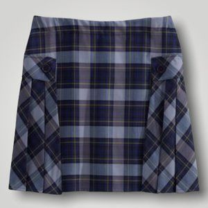 Land's End Plaid Navy Side Pleat Skirt  Skort Junior Misses Size 13